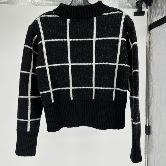 Y2K preppy work POOF NEW YORK Black White Grid Mock Neck Sweater Knit Top Siz L - Picture 4 of 16